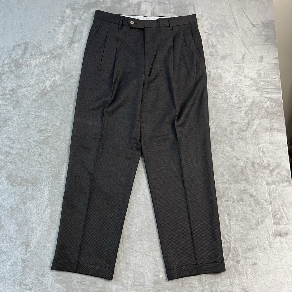 Kirkland Signature 34x29 Wool Pleated Black Dress Pants Made Italy Cuffed EUC